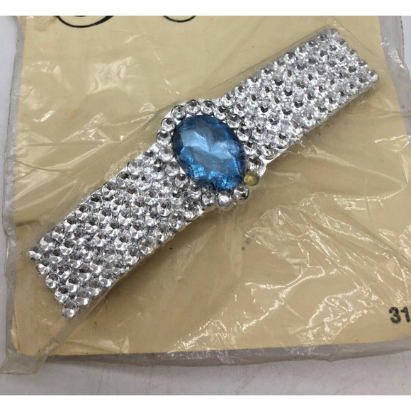 Vintage Goody Accents Barrette Rhinestone Jewel Blue Automatic Clasp NEW nos - Picture 1 of 5